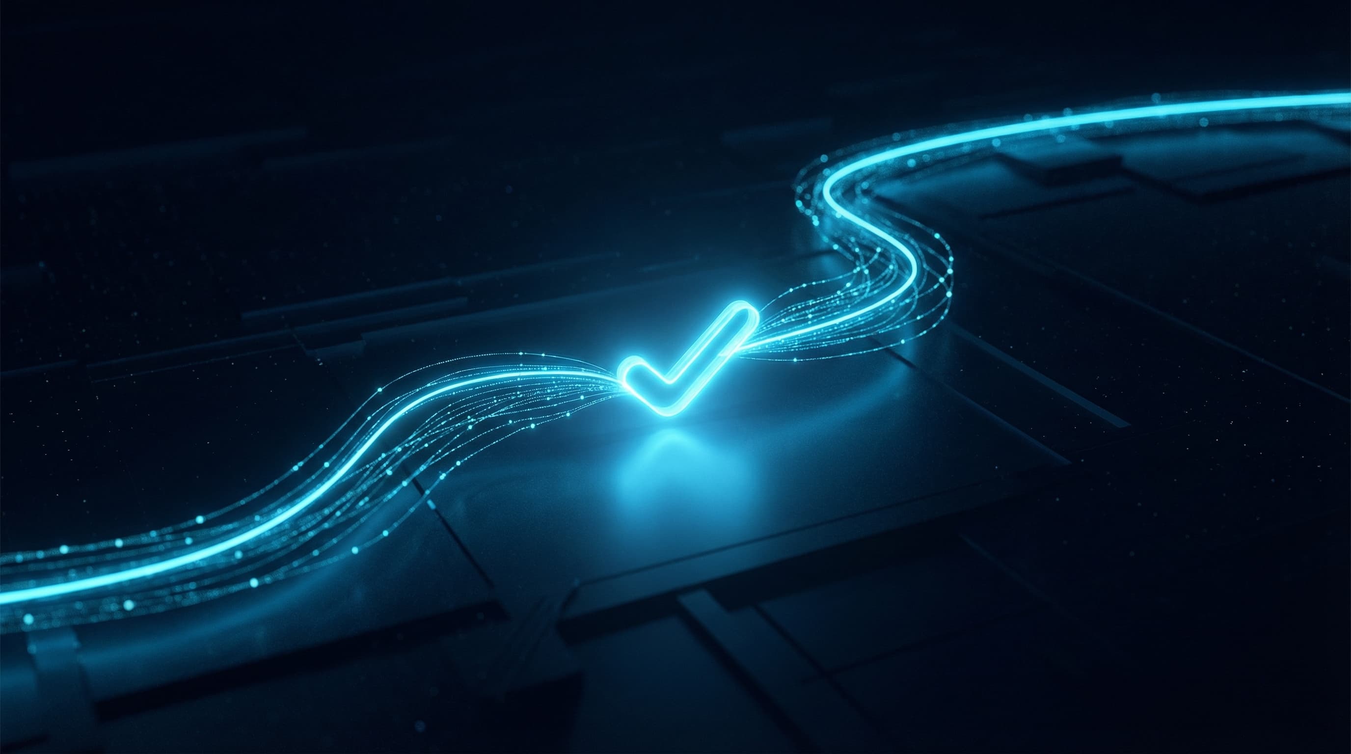 Abstract luminous line of light connecting scattered points into a cohesive verified network